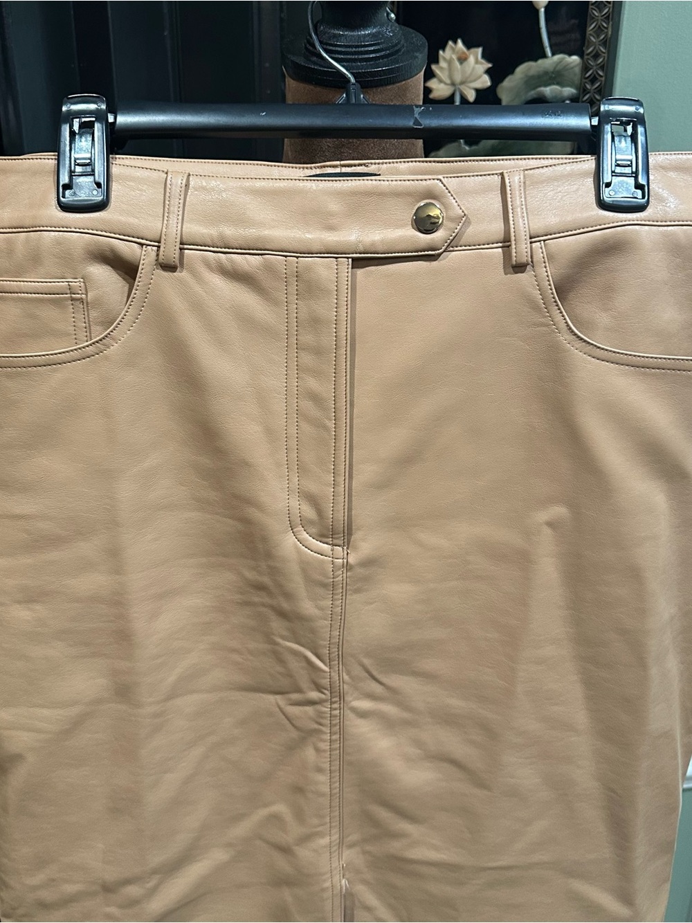 Karen Millen Faux Leather Pencil Midi Skirt in Camel Size US 10 - Picture 6 of 13